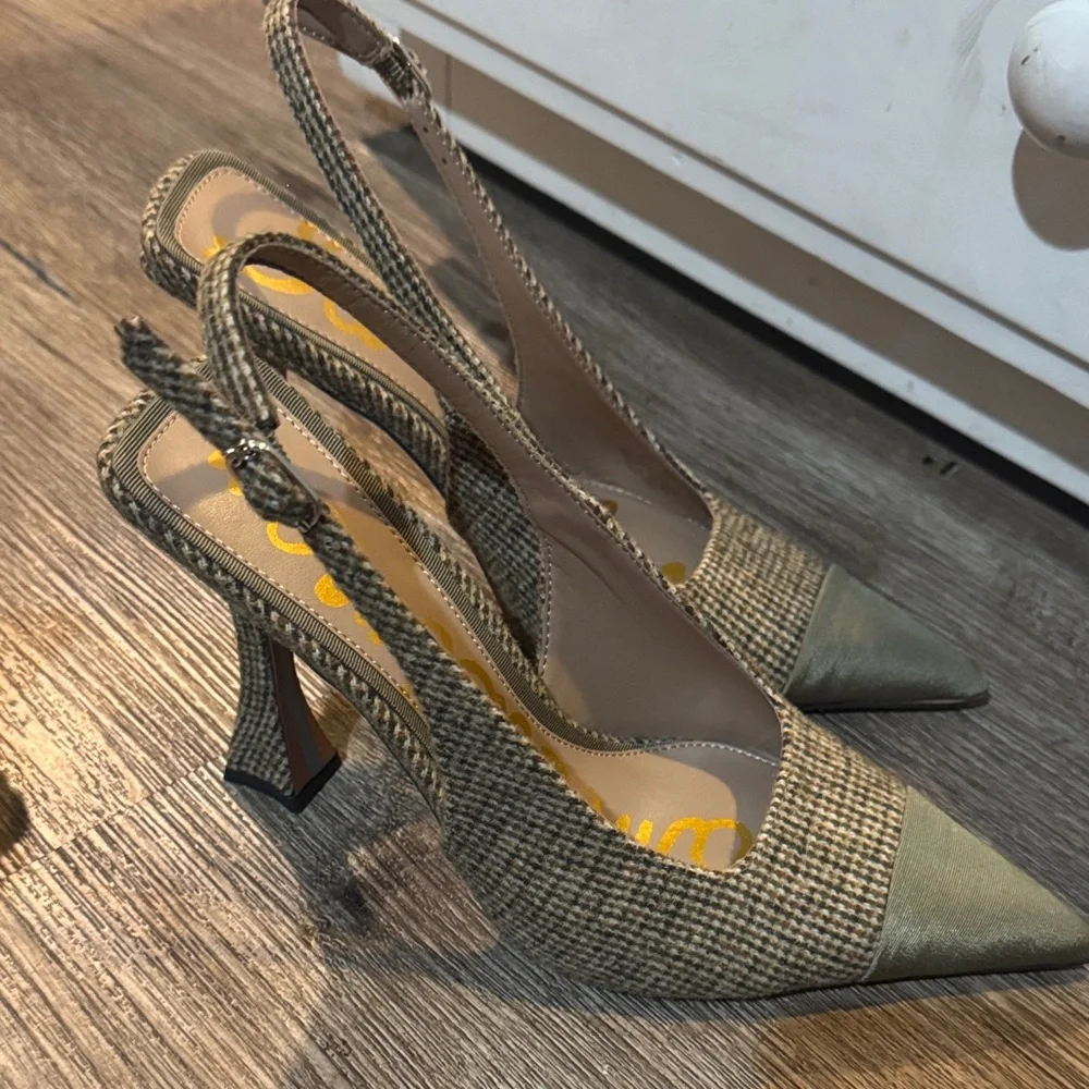 Elegant Women's Slingback Heels - Green and Brown